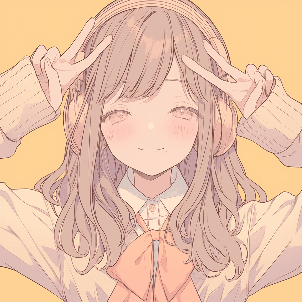 おでこでダブルピースする女の子のイラストアイコン