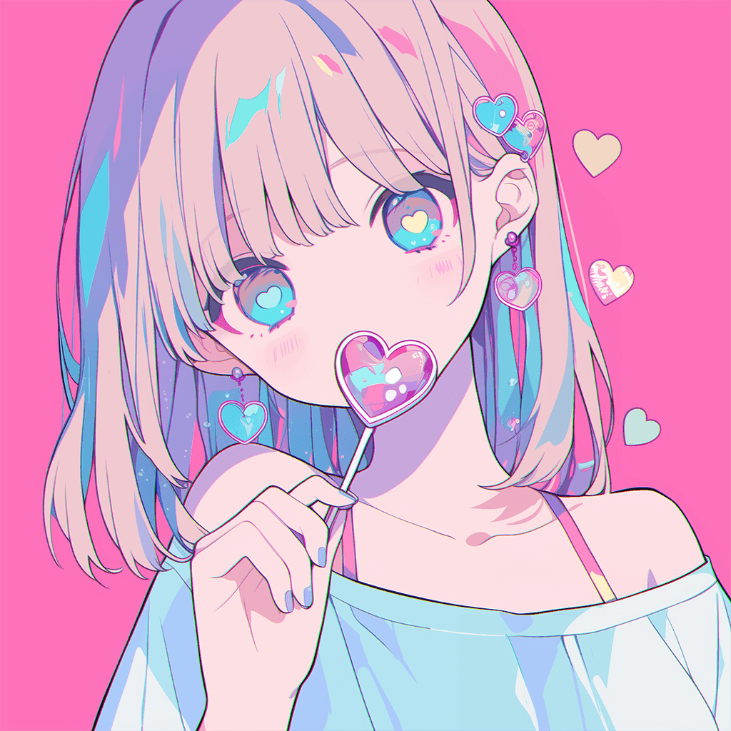 ハートのロリポップキャンディと女の子のイラストアイコン