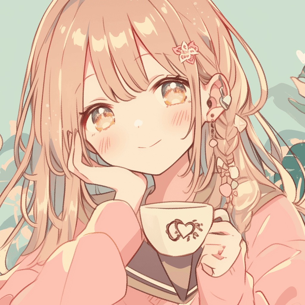 コーヒーカップを持って微笑む女の子のイラストアイコン