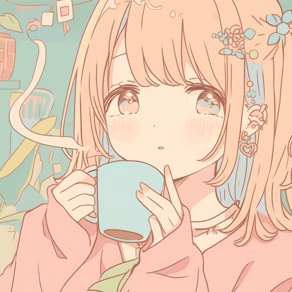 マグカップのコーヒーを飲む女の子のイラストアイコン