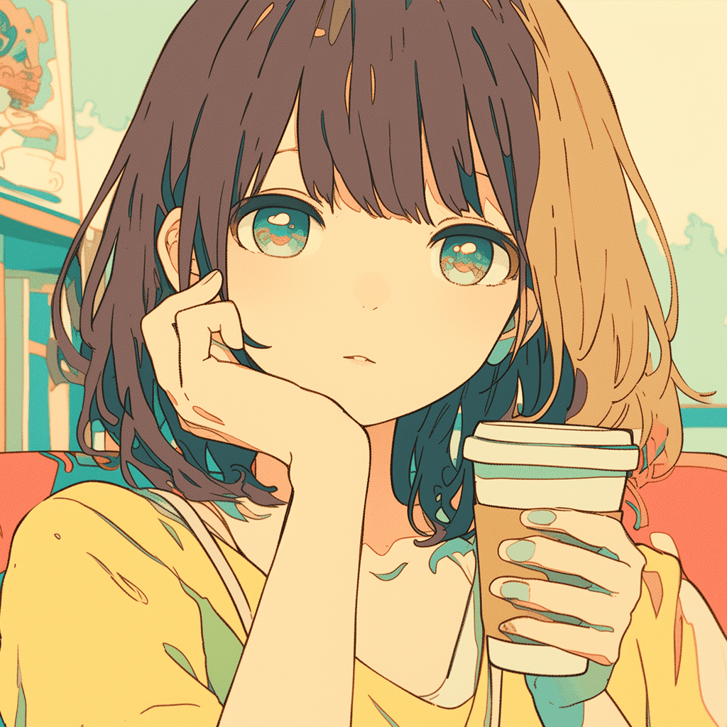 コーヒーを手にぼーっとする女の子のイラストアイコン
