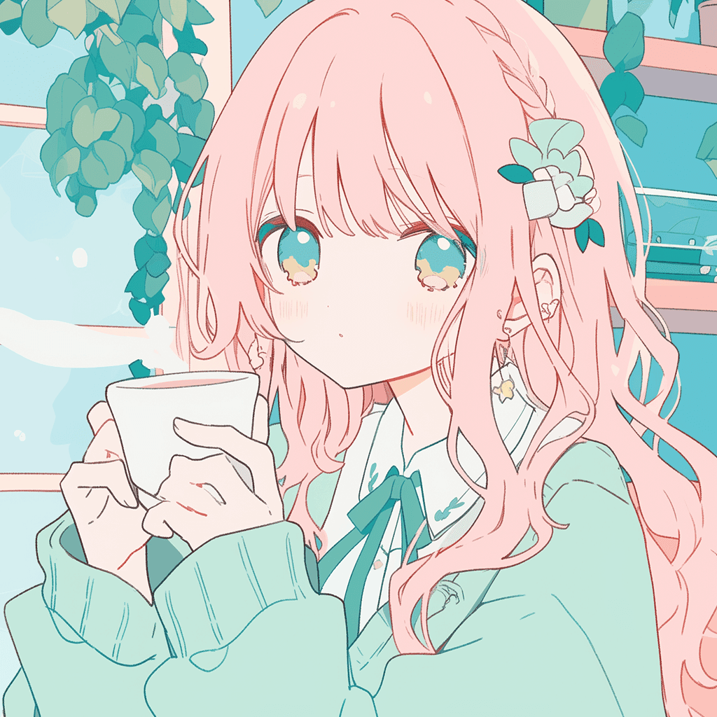 コーヒーでリラックスする女の子のイラストアイコン