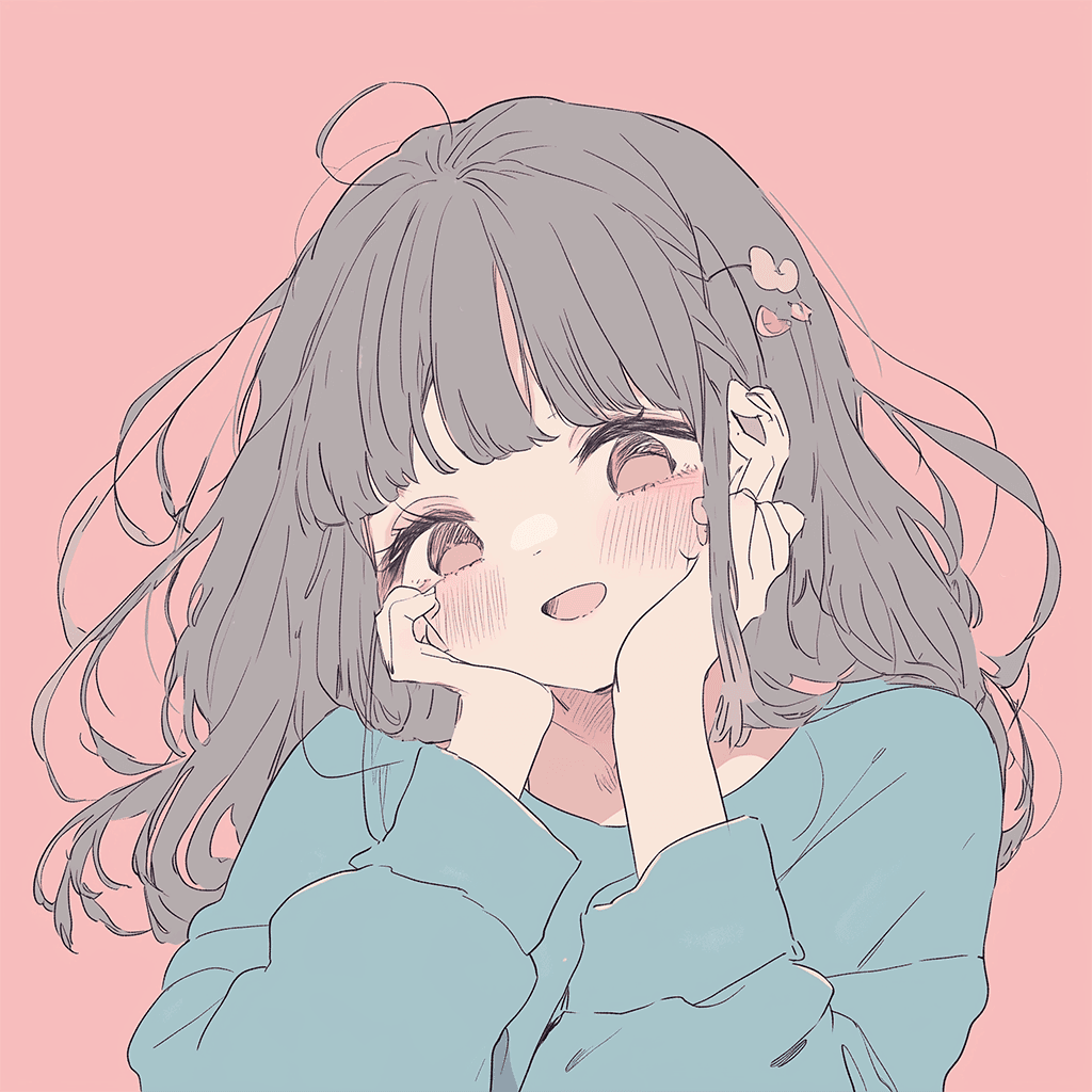 両手で頬を包む笑顔の女の子のイラストアイコン