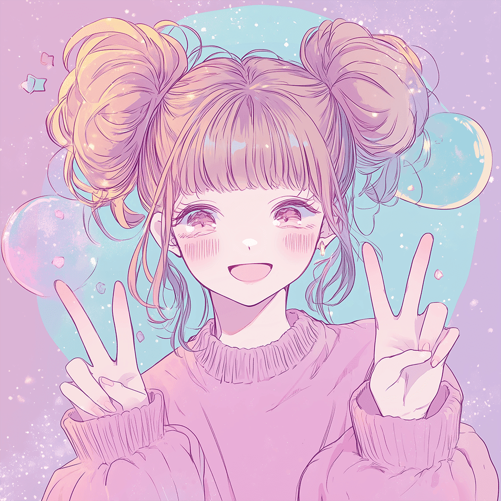 笑顔でダブルピースする女の子のイラストアイコン