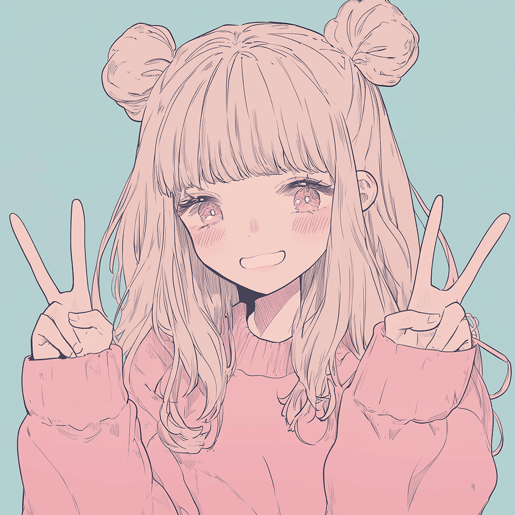 ダブルピースではにかむ女の子のイラストアイコン