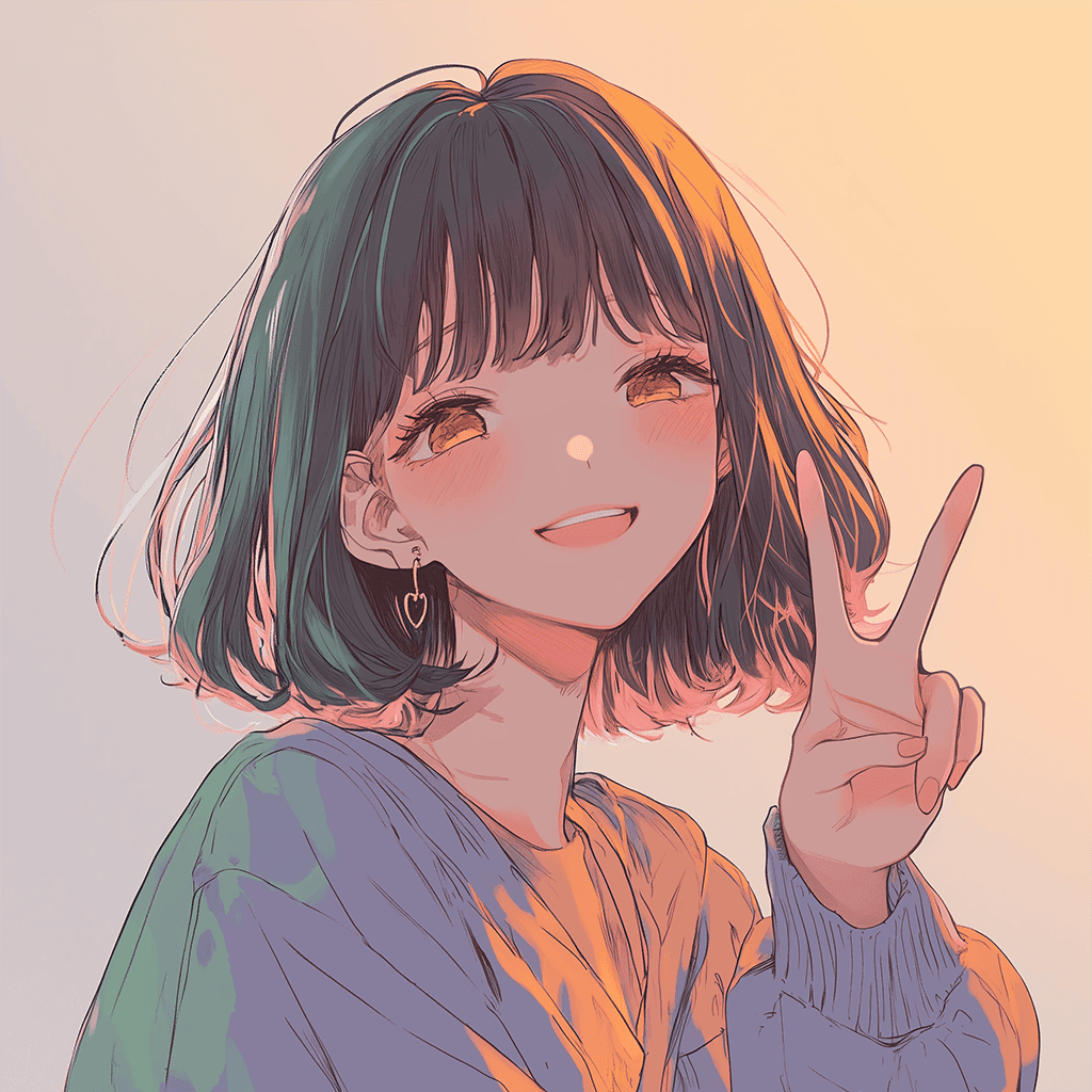 笑顔でピースする女の子のイラストアイコン