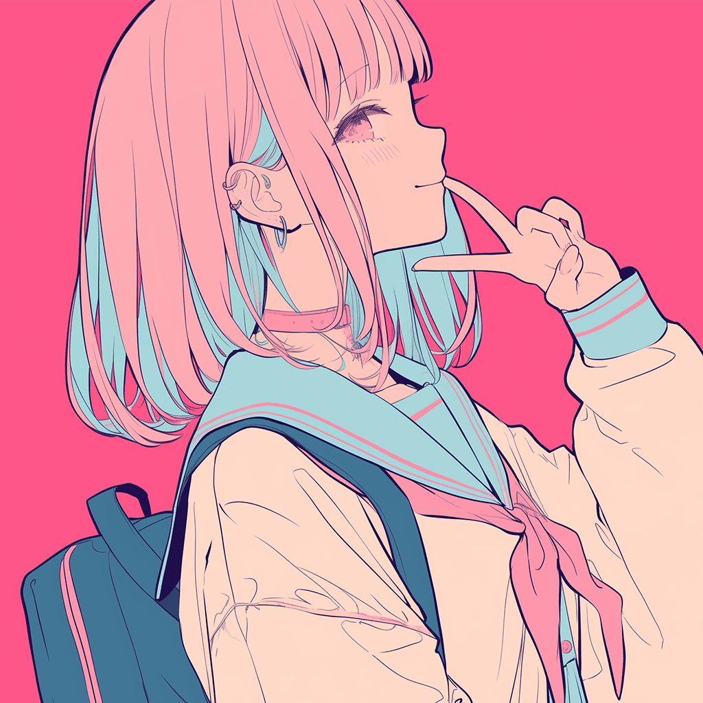 ピースサインの女子高生のフリーイラスト