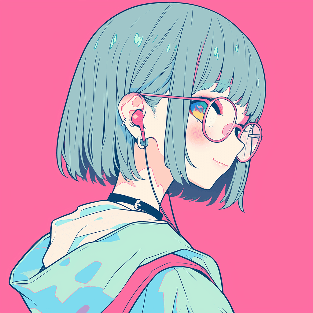 イヤホンをしたメガネの女の子のイラストアイコン