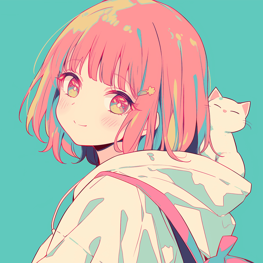 猫を肩に乗せた女の子のフリーアイコン