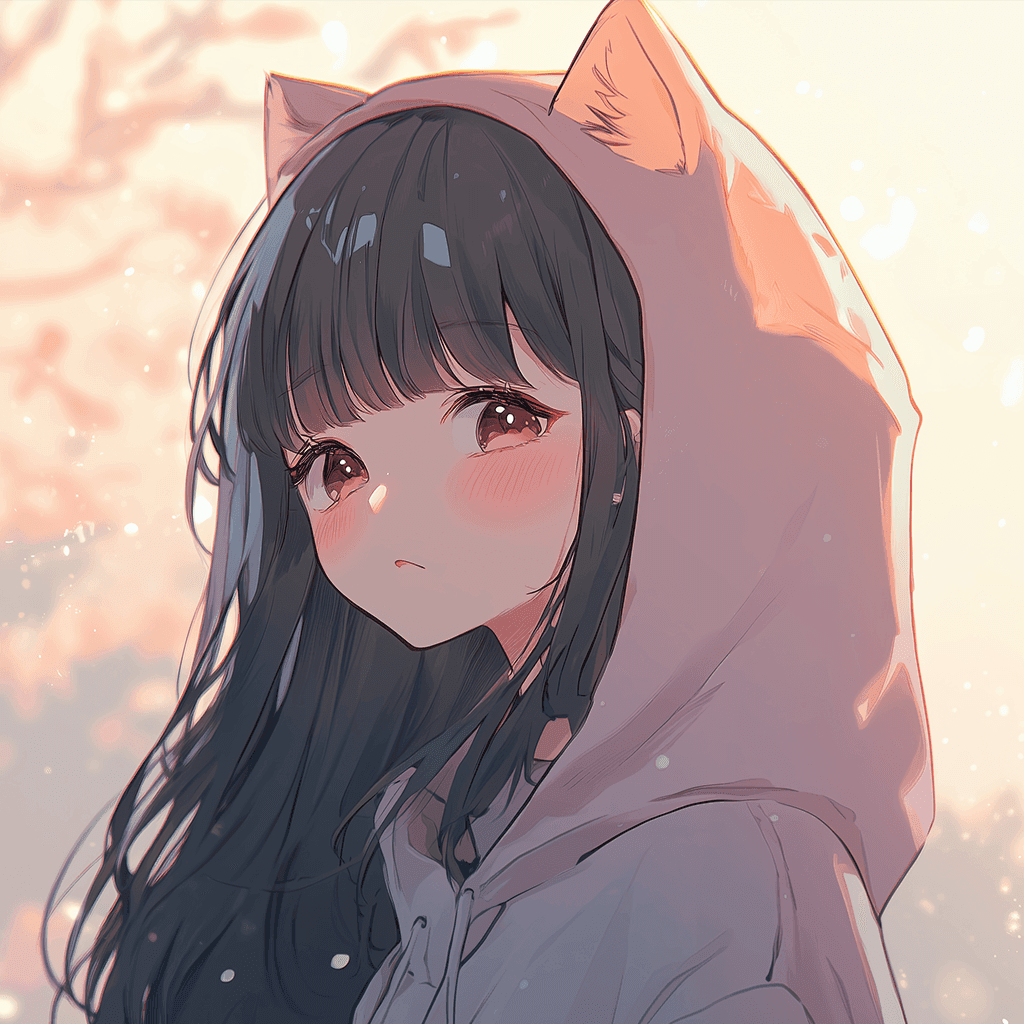 猫耳フードの女性のイラストアイコン